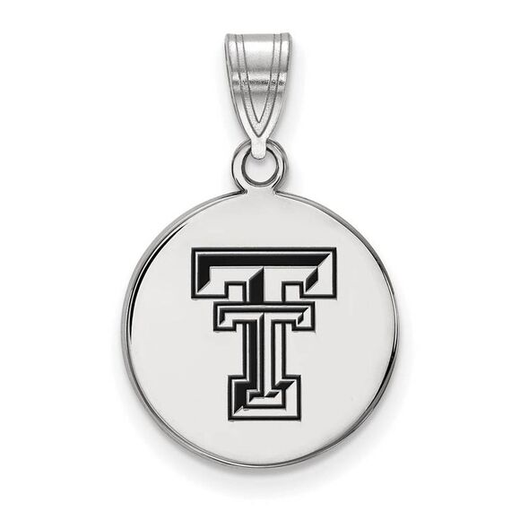 Sterling Silver Texas Tech U. Medium Enamel Disc Pendant - Picture 1 of 3